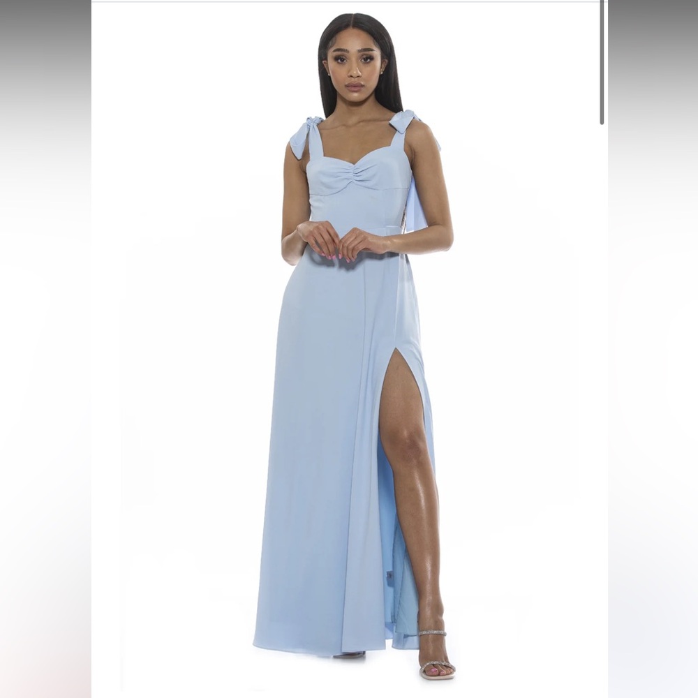 Alexia Admor Arya Light Blue Shoulder Tie Bow Formal Dress Size 14 Wedding Guest